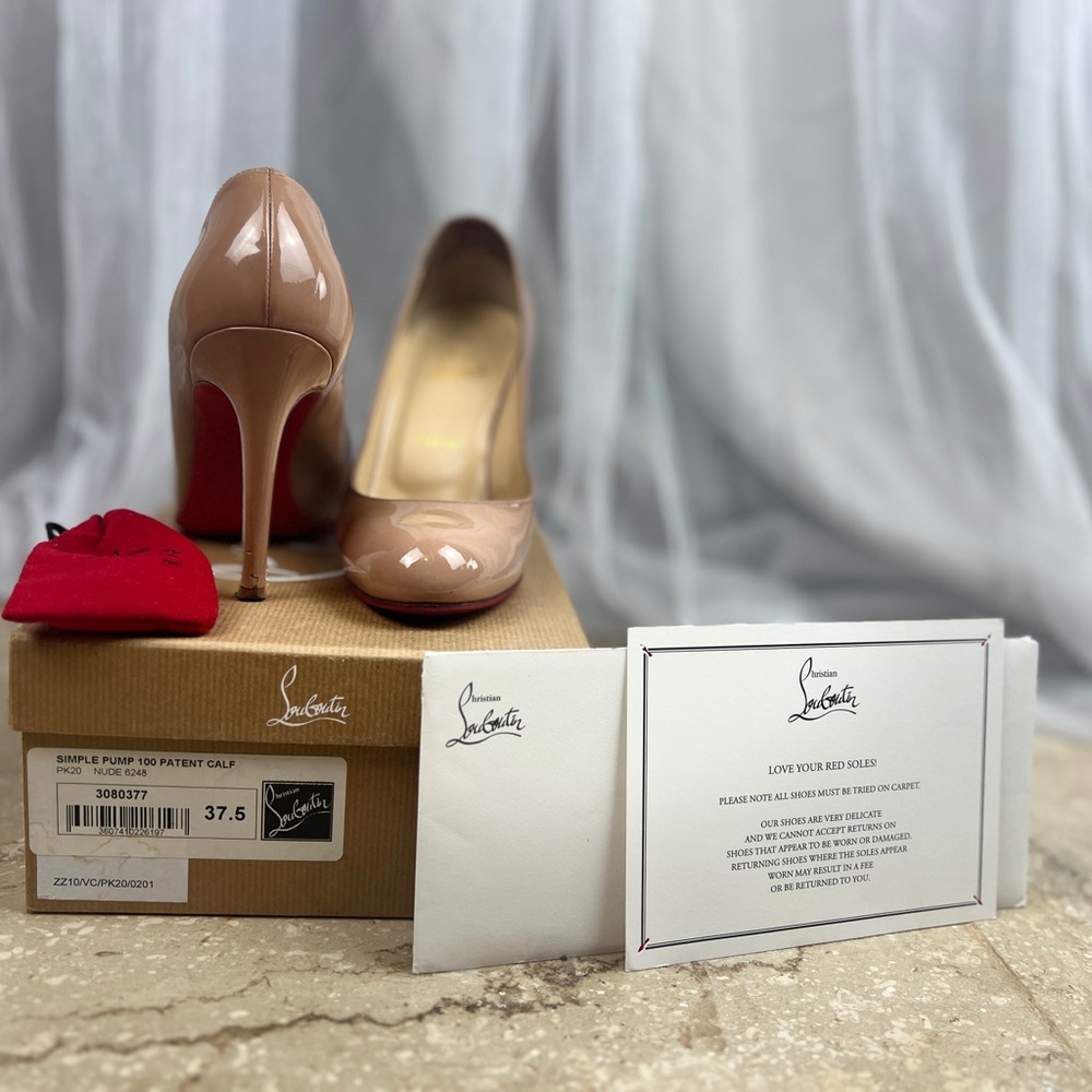 Christian Louboutin Simple Pump Nude 37.5 100mm Leather Spa Resole Original Box